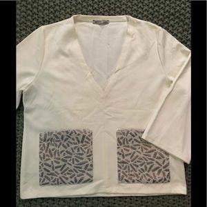 ZARA White Flowy V Neck